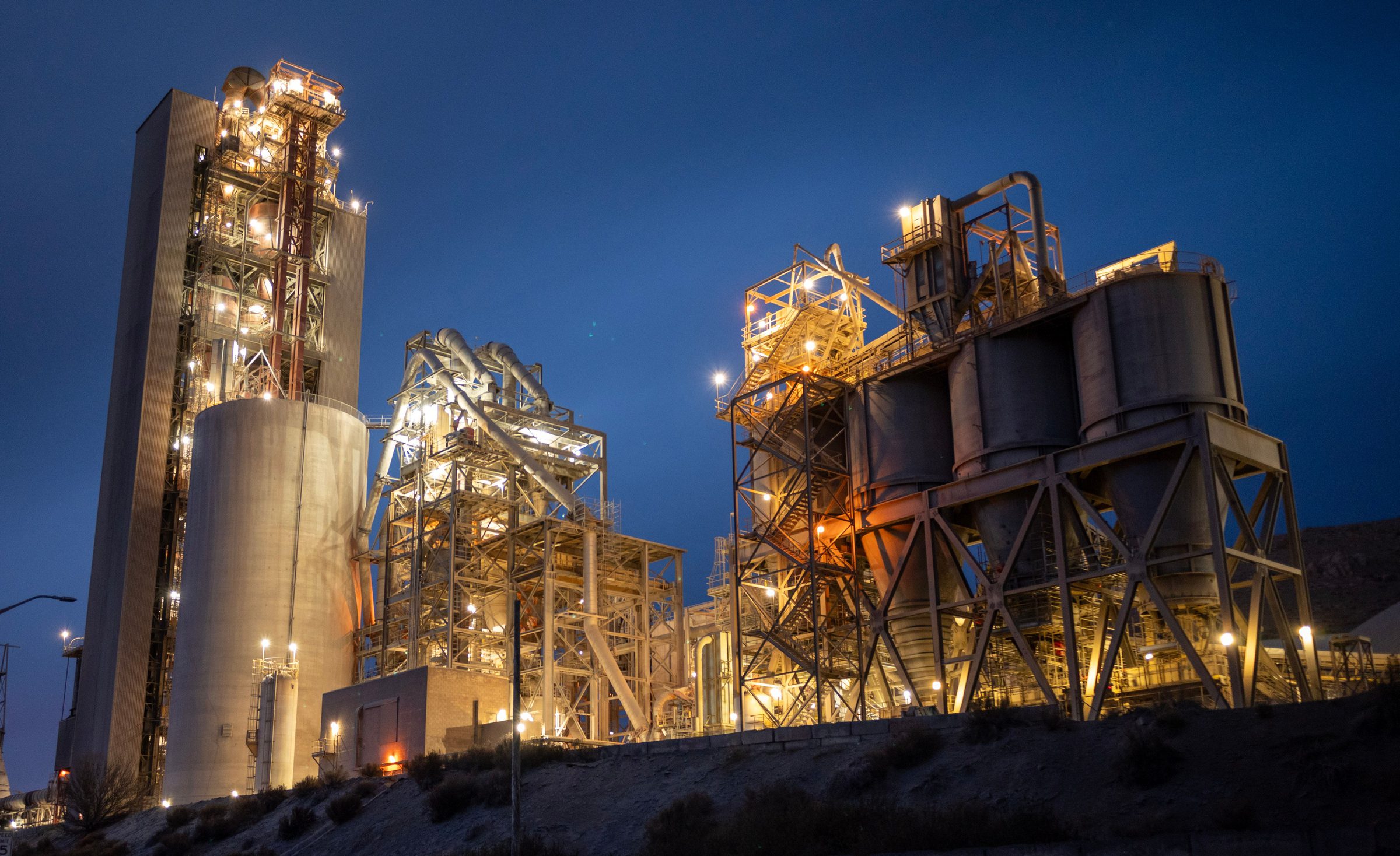 Heavy process plant lit at night