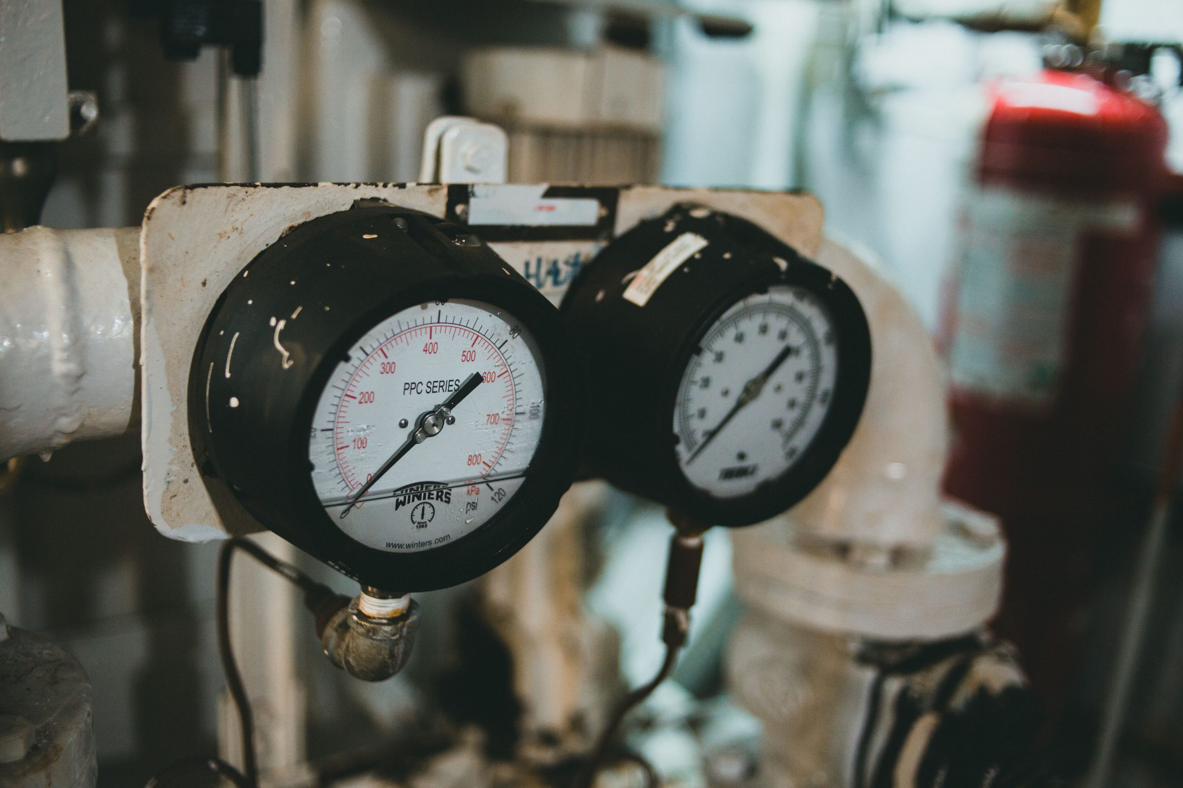 Pressure gauges on plant equipment