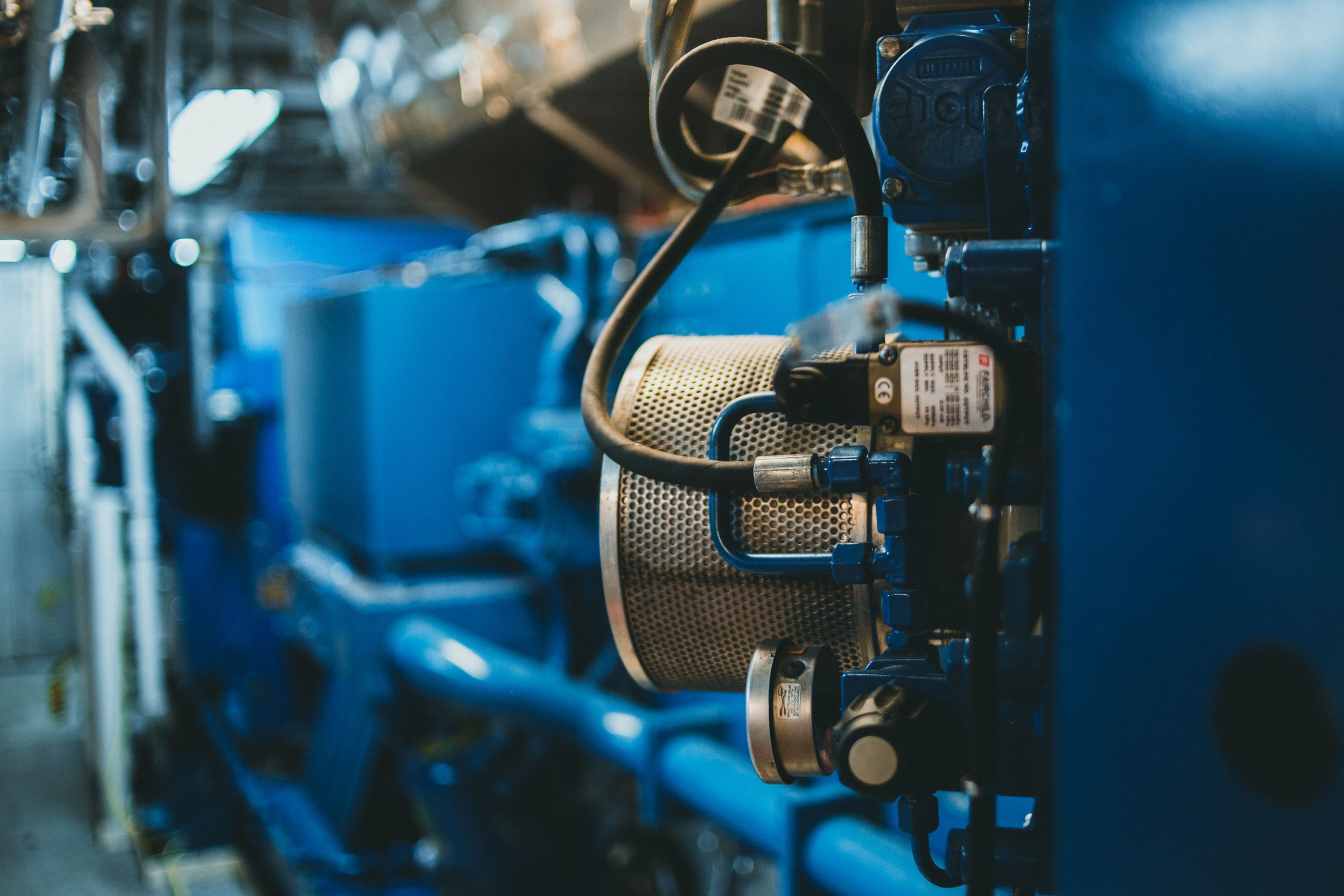 Close-up of components on rotating equipment